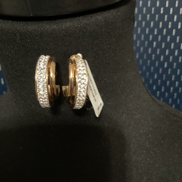 Chunky Hoop 18 Kt over Brass Crystal Earrings - Picture 1 of 3